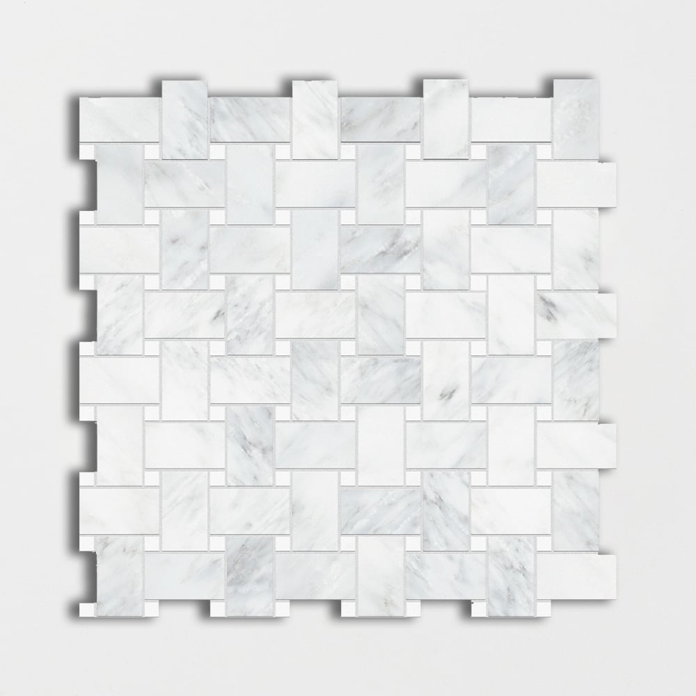 Bella White Polished Basket Weave Marble Mosaic