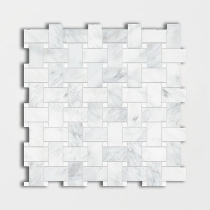 Bella White Polished Basket Weave Marble Mosaic