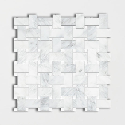 Bella White Polished Basket Weave Marble Mosaic