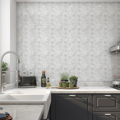 Bella White Polished Basket Weave Marble Mosaic