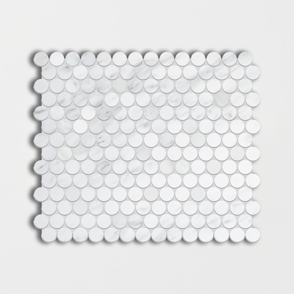 Bella White Polished Penny Round Marble Mosaic