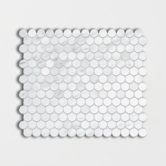 Bella White Polished Penny Round Marble Mosaic