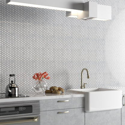 Bella White Polished Penny Round Marble Mosaic