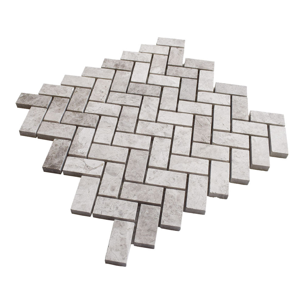 Sky Blue Honed Herringbone 1x2 Marble Mosaic