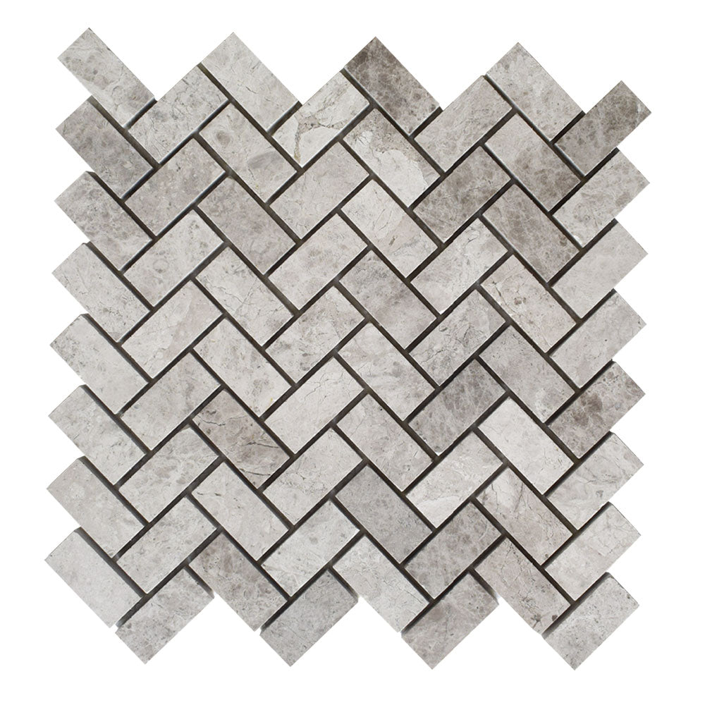 Sky Blue Honed Herringbone 1x2 Marble Mosaic