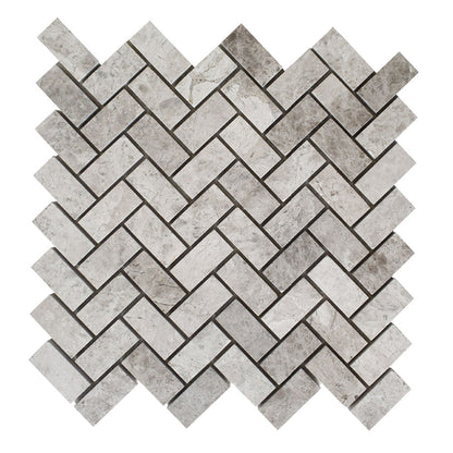 Sky Blue Honed Herringbone 1x2 Marble Mosaic