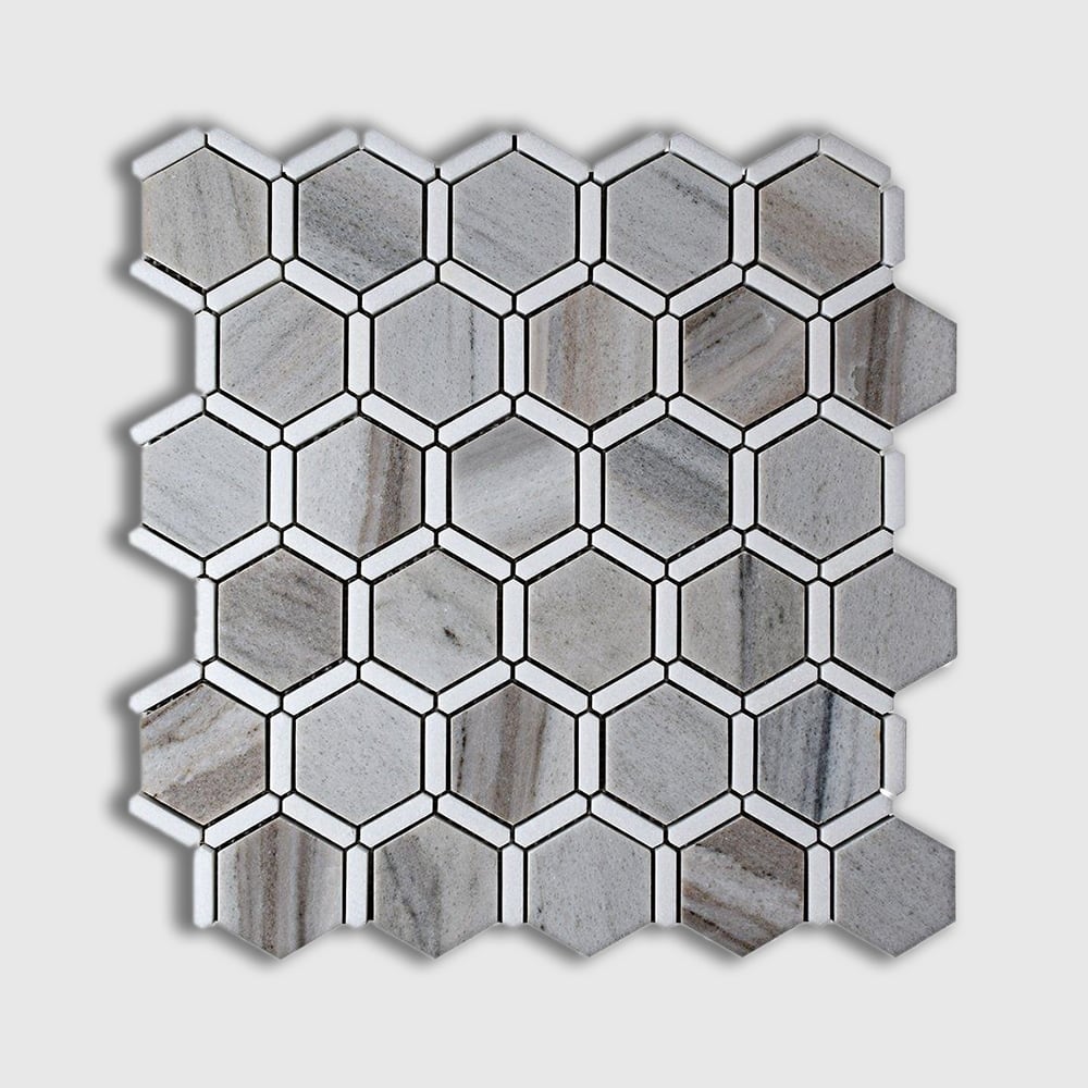 Thassos, Silver Sky Polished Favo Marble Mosaic