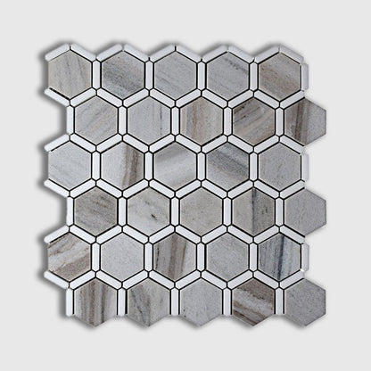 Thassos, Silver Sky Polished Favo Marble Mosaic