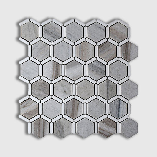 Thassos, Silver Sky Polished Favo Marble Mosaic