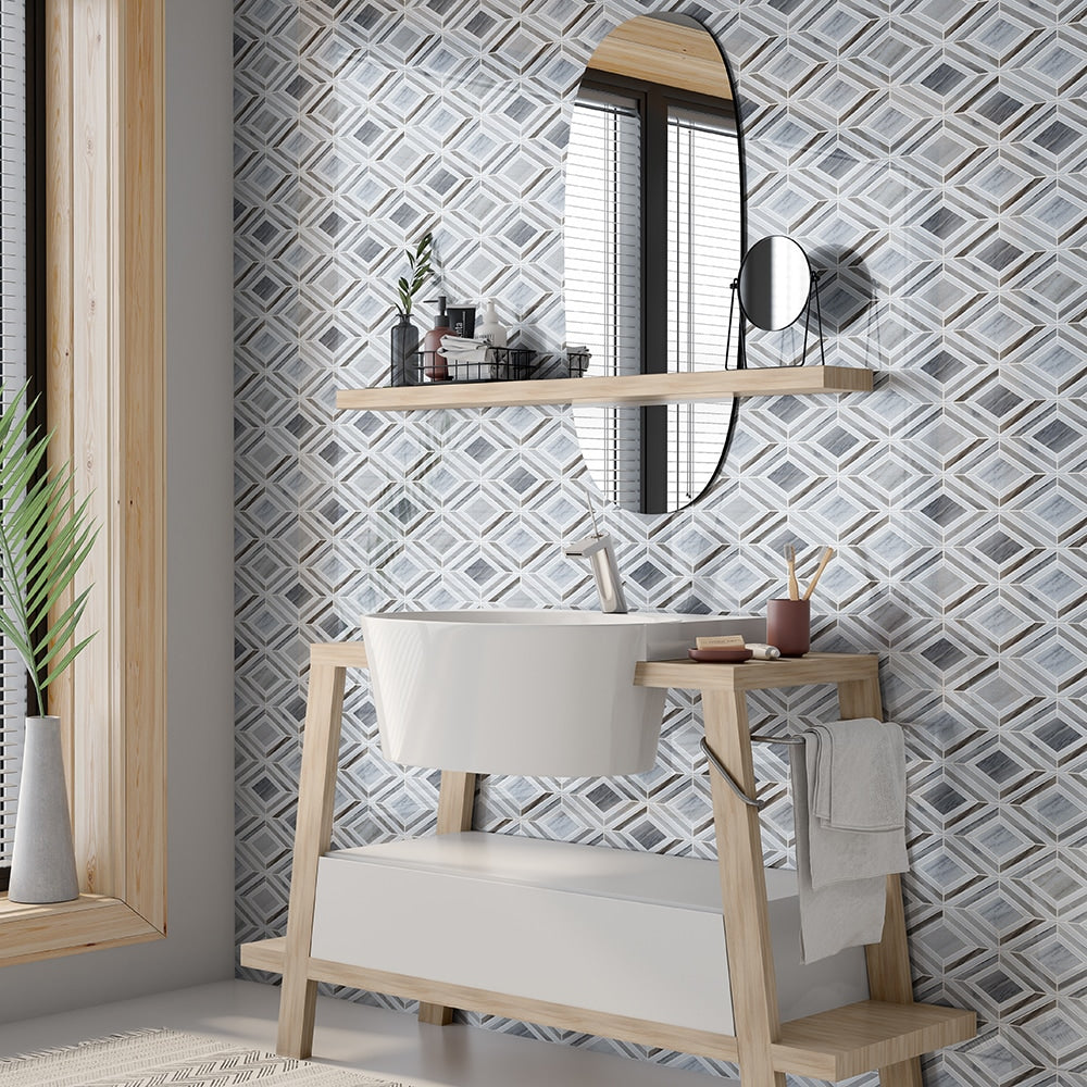 Thassos, Silver Sky Polished Stella Marble Mosaic