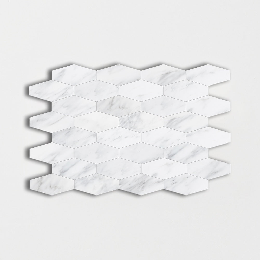 Bella White Honed Elongated Hexagon Marble Mosaic