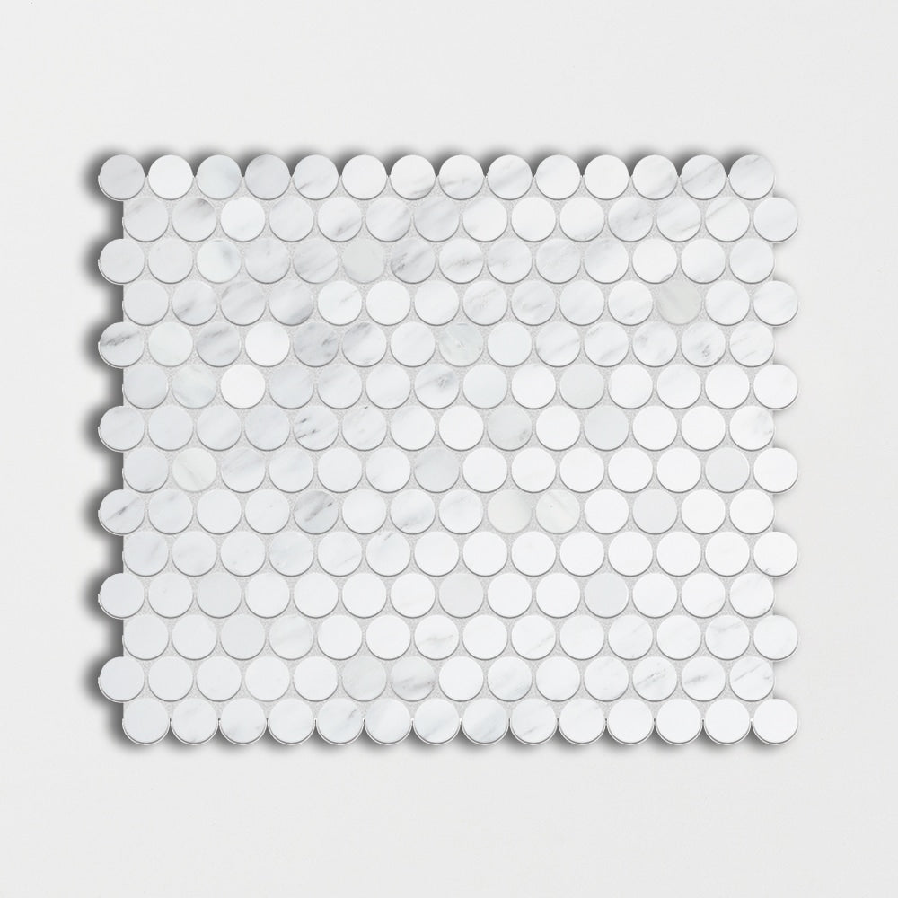 Bella White Honed Penny Round Marble Mosaic