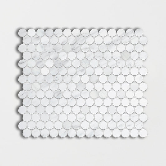Bella White Honed Penny Round Marble Mosaic
