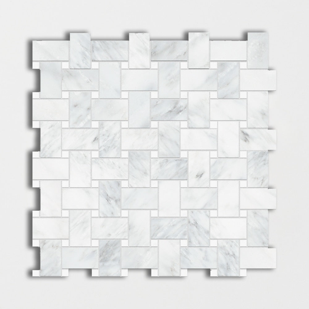 Bella White Honed Basket Weave Marble Mosaic