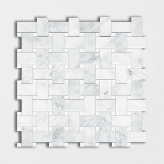 Bella White Honed Basket Weave Marble Mosaic