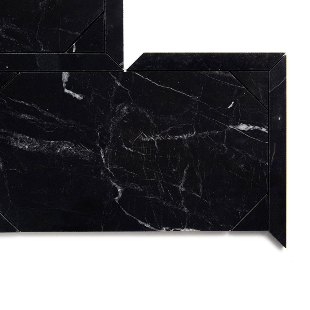 Black Honed French Interlock Marble Mosaic