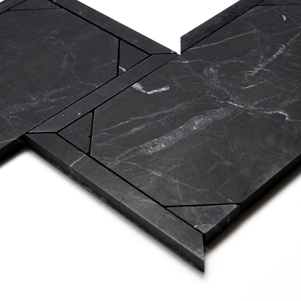 Black Honed French Interlock Marble Mosaic