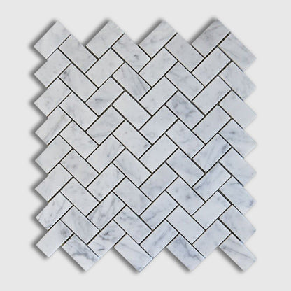 Italian Carrara Honed Herringbone Marble Mosaic