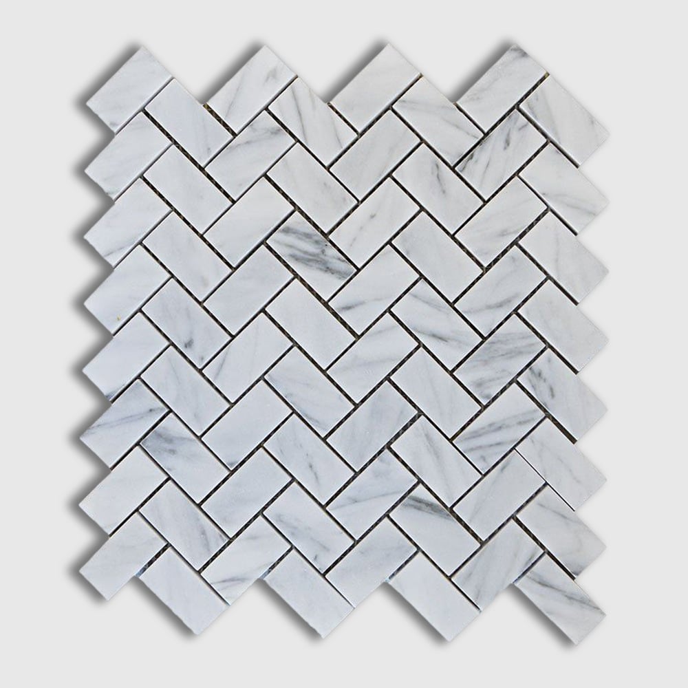 Italian Carrara Polished Herringbone Marble Mosaic