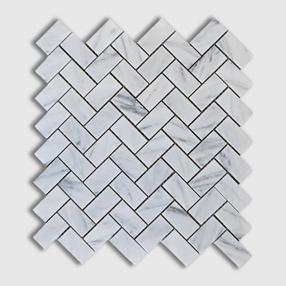 Italian Carrara Polished Herringbone Marble Mosaic