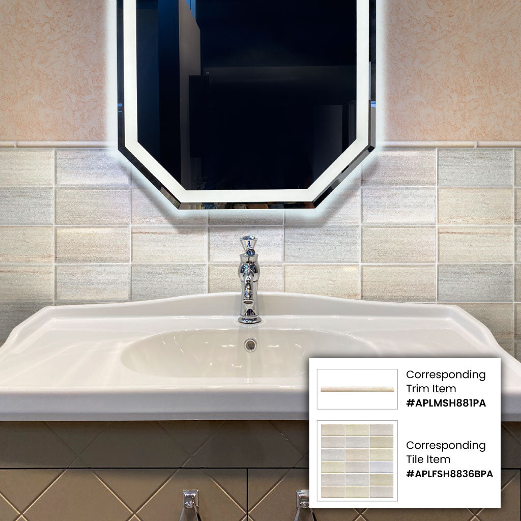 Light Beige 0.5x12 Polished Crystal Sand Pencil Marble Tile Trim (10 pack, 0.5 sq ft/case)