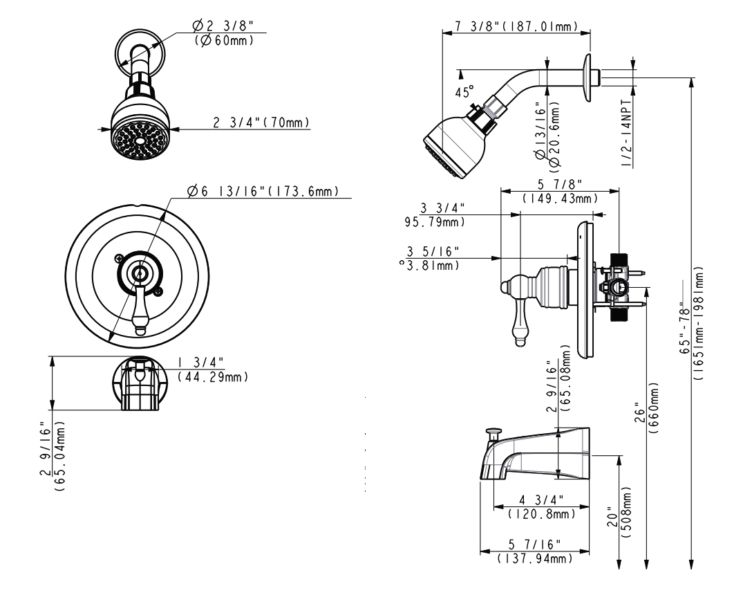 MSI 1handle shower tub faucet with valve 607 brushed nickel FAU S1HBN6104 607