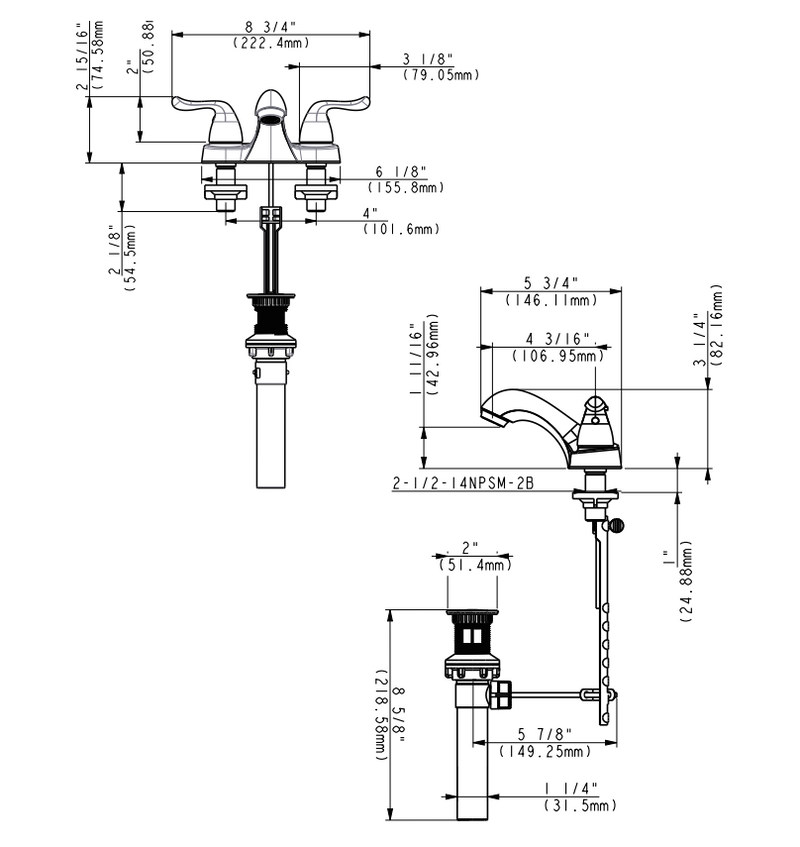 MSI 2handle bathroom faucet 405 brushed nickel FAU B2HBN4201 405