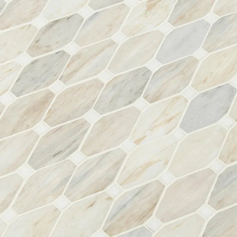 MSI-Angora-elongated-octagon-11.81X13.4-polished-marble-mosaic-SMOT-ANGORA-OCTELP-multiple-tiles-angle-view.