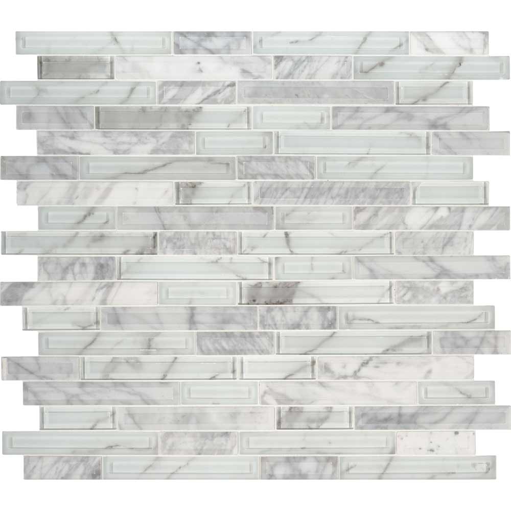 MSI Blocki Blanco Interlocking Stone and Glass Blend Mosaic Tile 11.61"x12.20"