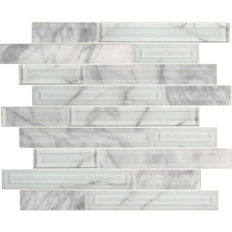 MSI Blocki Blanco Interlocking Stone and Glass Blend Mosaic Tile 11.61"x12.20"