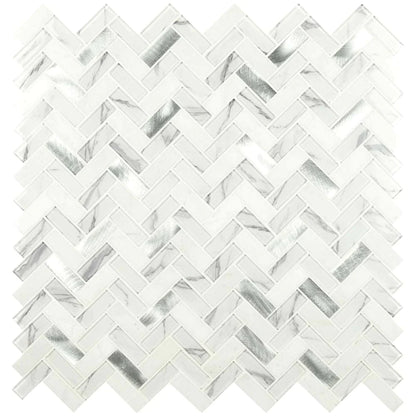 MSI Bytle Bianco Herringbone Glass and Metal Blend Mosaic Tile 12"x12"