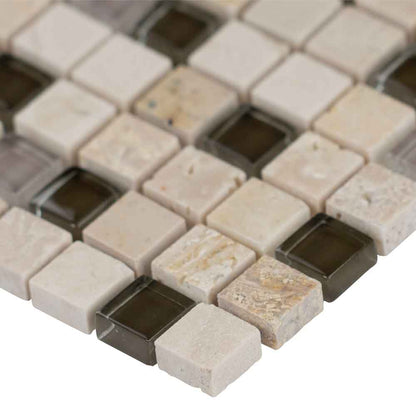 MSI Cafe Noce Stone and Glass Blend Mosaic Tile 5/8"x5/8"