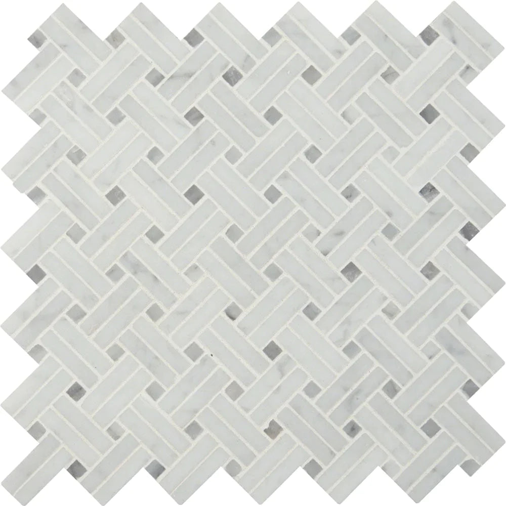 MSI Carrara White Basketweave Polished Marble Mosaic Tile 12.2"x12.2"