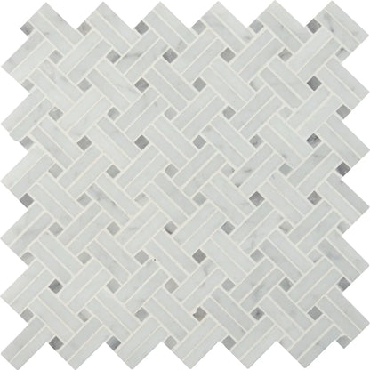 MSI Carrara White Basketweave Polished Marble Mosaic Tile 12.2"x12.2"