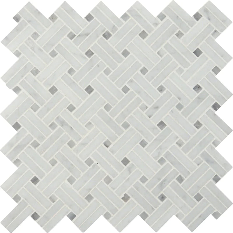 MSI Carrara White Basketweave Polished Marble Mosaic Tile 12.2"x12.2"