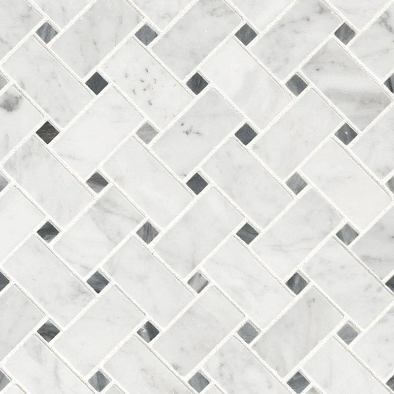 MSI Carrara White Basketweave Honed Marble Mosaic Tile 12"x12"