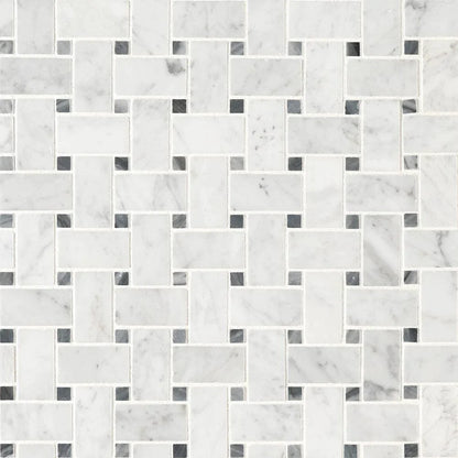 MSI Carrara White Basketweave Honed Marble Mosaic Tile 12"x12"