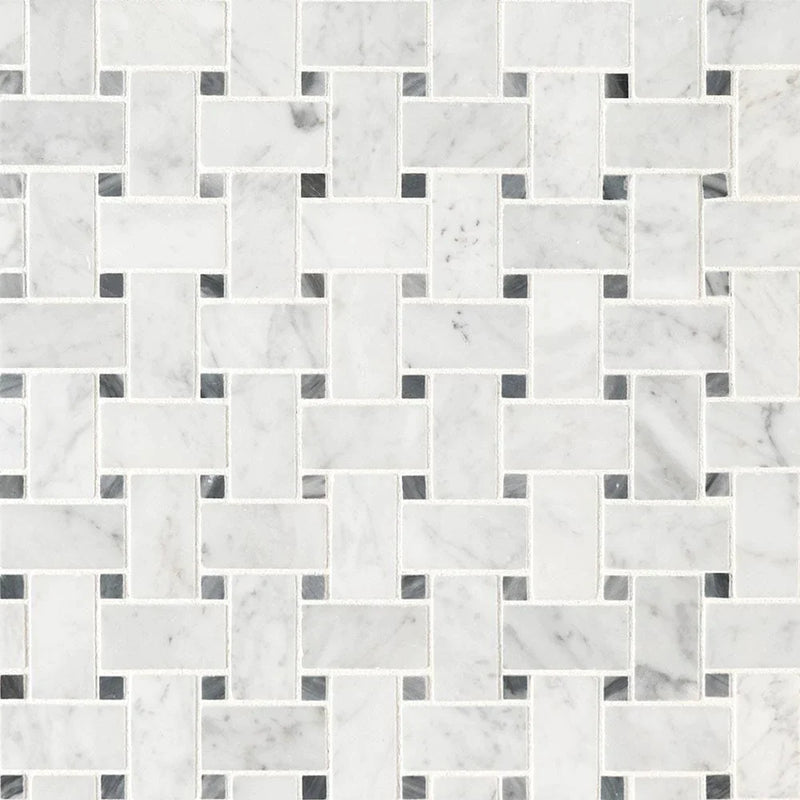 MSI Carrara White Basketweave Honed Marble Mosaic Tile 12"x12"