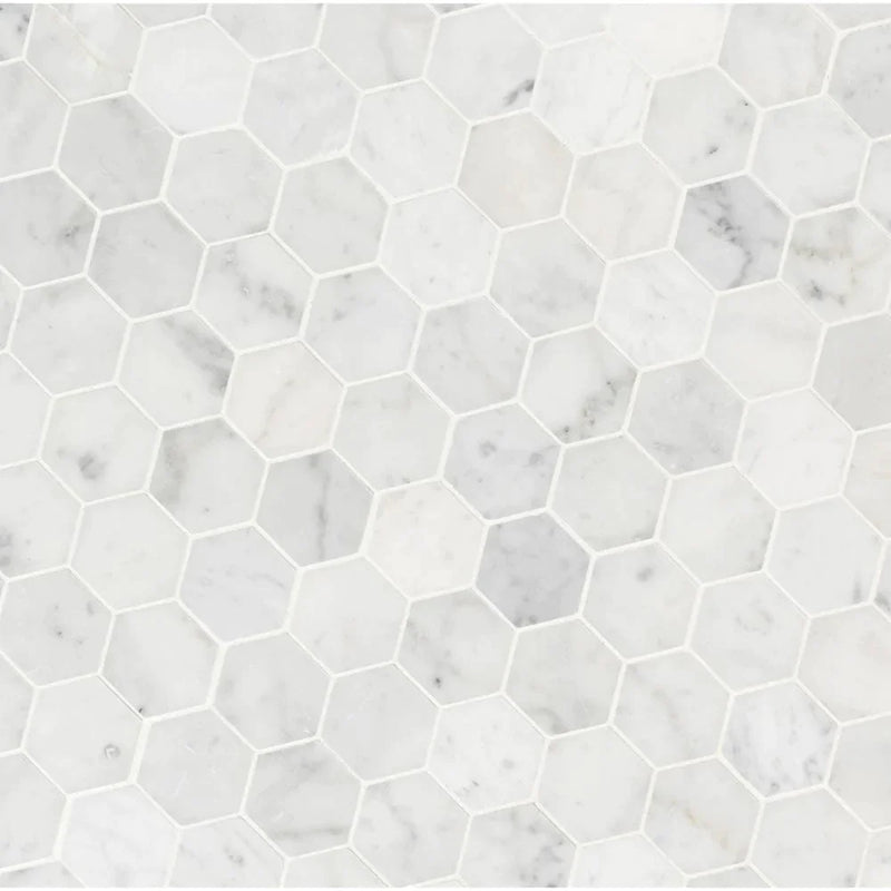 MSI Carrara White Honed Hexagon Marble Mosaic Tile 11.75"x12"