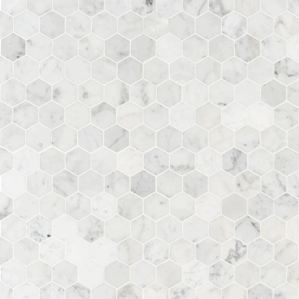 MSI Carrara White Honed Hexagon Marble Mosaic Tile 11.75"x12"