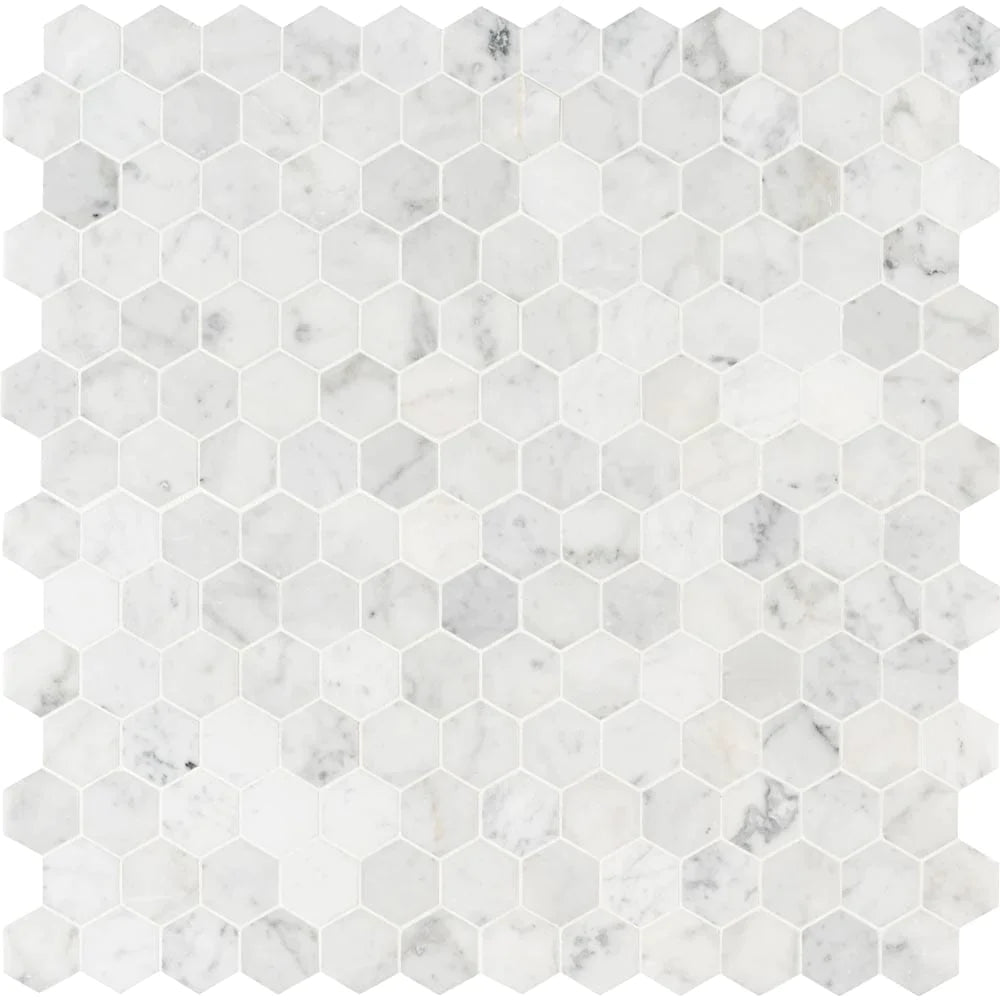 MSI Carrara White Honed Hexagon Marble Mosaic Tile 11.75"x12"