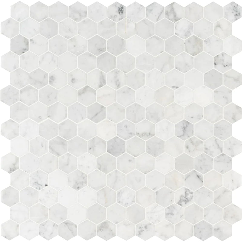 MSI Carrara White Honed Hexagon Marble Mosaic Tile 11.75"x12"