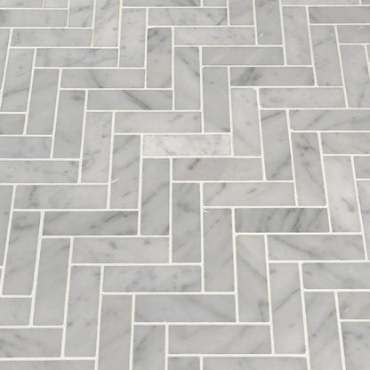 MSI Carrara White Herringbone Polished Marble Mosaic Tile 12"x12"