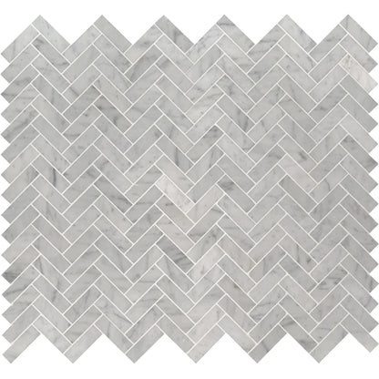 MSI Carrara White Herringbone Polished Marble Mosaic Tile 12"x12"