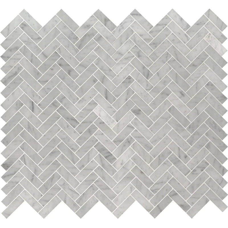 MSI Carrara White Herringbone Polished Marble Mosaic Tile 12"x12"