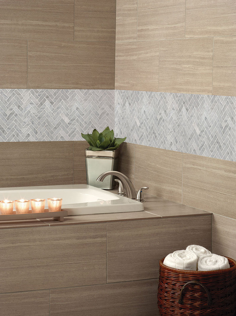 MSI Carrara White Herringbone Polished Marble Mosaic Tile 12"x12"