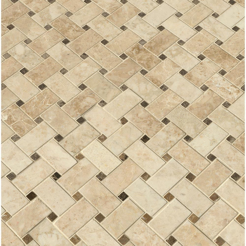 MSI Crema Cappuccino Basketweave Polished Marble Mosaic Tile 12"x12"