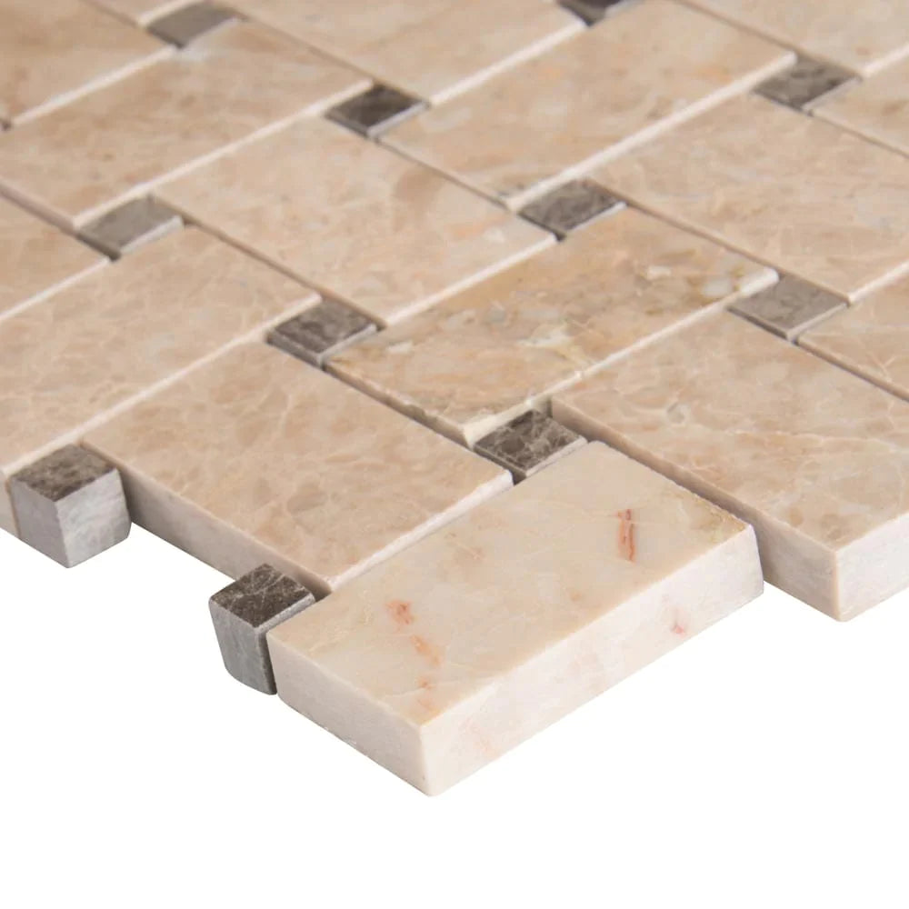 MSI Crema Cappuccino Basketweave Polished Marble Mosaic Tile 12"x12"