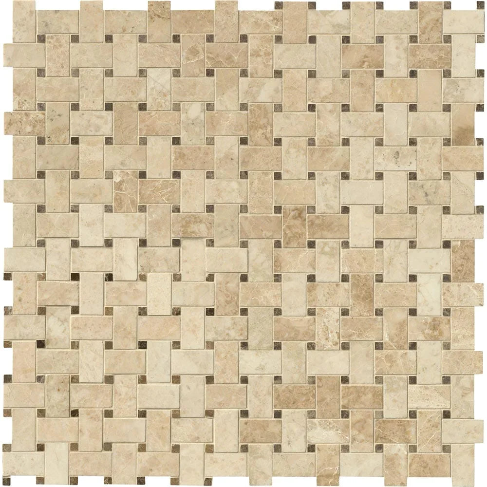 MSI Crema Cappuccino Basketweave Polished Marble Mosaic Tile 12"x12"