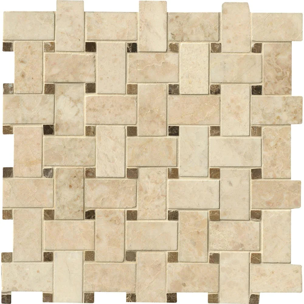 MSI Crema Cappuccino Basketweave Polished Marble Mosaic Tile 12"x12"